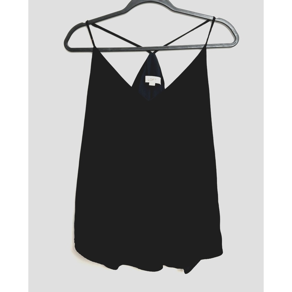 LOFT Cami Tank Women's Sz S Black Velvety Strappy Lined Career Layering Festival